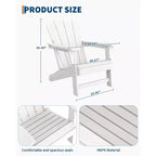 Set of 2 HDPE Folding Adirondack Patio Chairs with End Table, All Weather Outdoor Furniture for Backyard, Balcony, Poolside, Lawn, Fire Pit, Gray