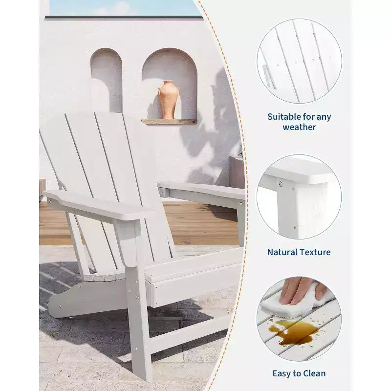 Set of 2 HDPE Folding Adirondack Patio Chairs with End Table, All Weather Outdoor Furniture for Backyard, Balcony, Poolside, Lawn, Fire Pit, Gray