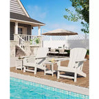 Set of 2 HDPE Folding Adirondack Patio Chairs with End Table, All Weather Outdoor Furniture for Backyard, Balcony, Poolside, Lawn, Fire Pit, Gray