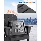 Set of 2 HDPE Folding Adirondack Patio Chairs with End Table, All Weather Outdoor Furniture for Backyard, Balcony, Poolside, Lawn, Fire Pit, Gray