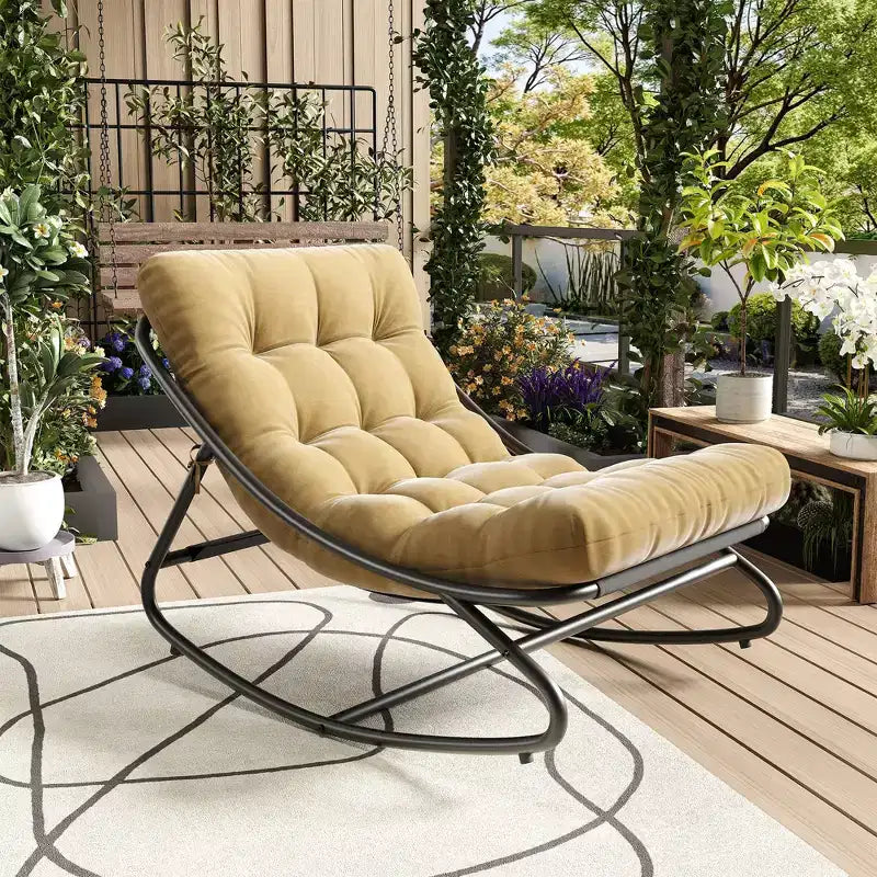 GustoWave Poltrona a Dondolo Papasan da Interno/Esterno, Poltrona a Uovo Oversize con Cuscino Spesso, Supporto 450 LBS, per Patio, Soggiorno