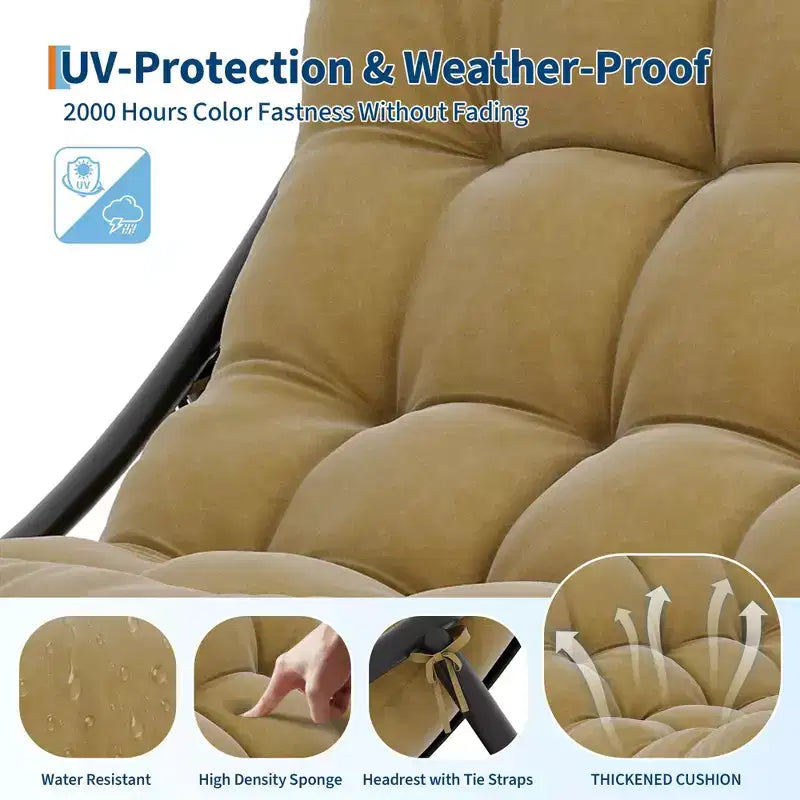 GustoWave Poltrona a Dondolo Papasan da Interno/Esterno, Poltrona a Uovo Oversize con Cuscino Spesso, Supporto 450 LBS, per Patio, Soggiorno