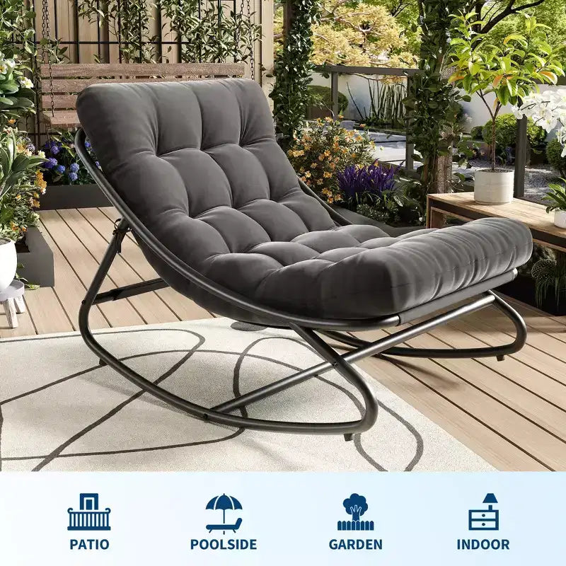 GustoWave Poltrona a Dondolo Papasan da Interno/Esterno, Poltrona a Uovo Oversize con Cuscino Spesso, Supporto 450 LBS, per Patio, Soggiorno