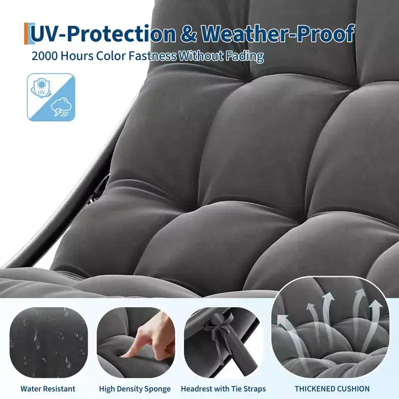 GustoWave Poltrona a Dondolo Papasan da Interno/Esterno, Poltrona a Uovo Oversize con Cuscino Spesso, Supporto 450 LBS, per Patio, Soggiorno