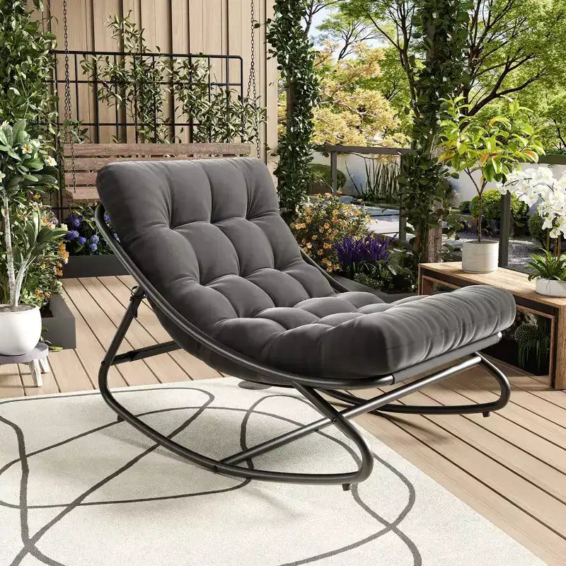 GustoWave Poltrona a Dondolo Papasan da Interno/Esterno, Poltrona a Uovo Oversize con Cuscino Spesso, Supporto 450 LBS, per Patio, Soggiorno