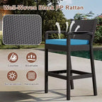 Set of 2 Outdoor Wicker Bar Stools,30 Bar Height Patio Barstools with Cushions,All-Weather Rattan Bar Chairs with Footrest for Backyard,Pool,Balcony