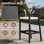 Set of 2 Outdoor Wicker Bar Stools,30 Bar Height Patio Barstools with Cushions,All-Weather Rattan Bar Chairs with Footrest for Backyard,Pool,Balcony