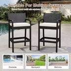 Set of 2 Outdoor Wicker Bar Stools,30 Bar Height Patio Barstools with Cushions,All-Weather Rattan Bar Chairs with Footrest for Backyard,Pool,Balcony