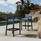 Set of 2 Outdoor Wicker Bar Stools,30 Bar Height Patio Barstools with Cushions,All-Weather Rattan Bar Chairs with Footrest for Backyard,Pool,Balcony