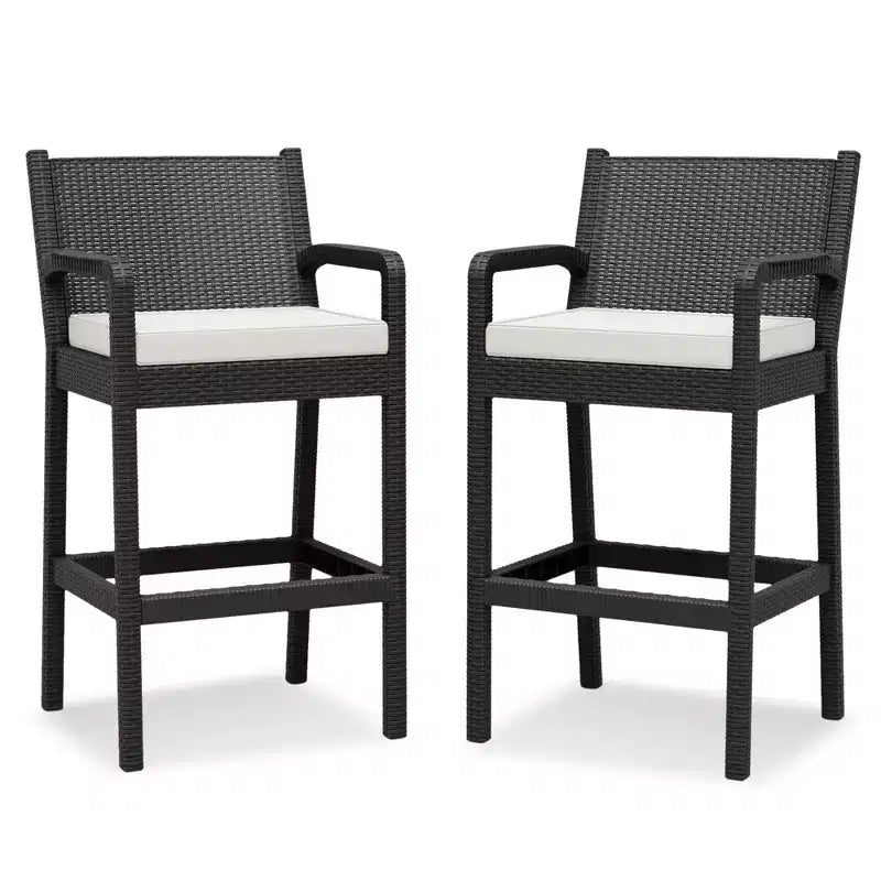 Set of 2 Outdoor Wicker Bar Stools,30 Bar Height Patio Barstools with Cushions,All-Weather Rattan Bar Chairs with Footrest for Backyard,Pool,Balcony