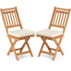 Costway Folding Patio Chairs Set of 2 w/ Slatted Backrests & Soft Seat Cushions