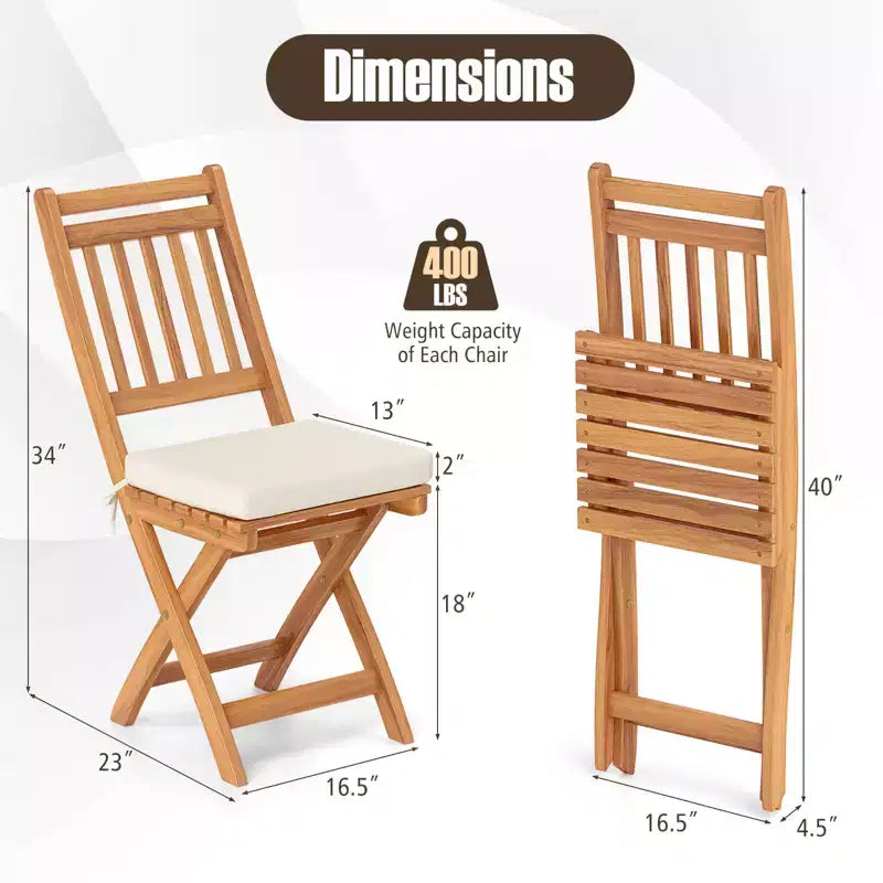 Costway Folding Patio Chairs Set of 2 w/ Slatted Backrests & Soft Seat Cushions