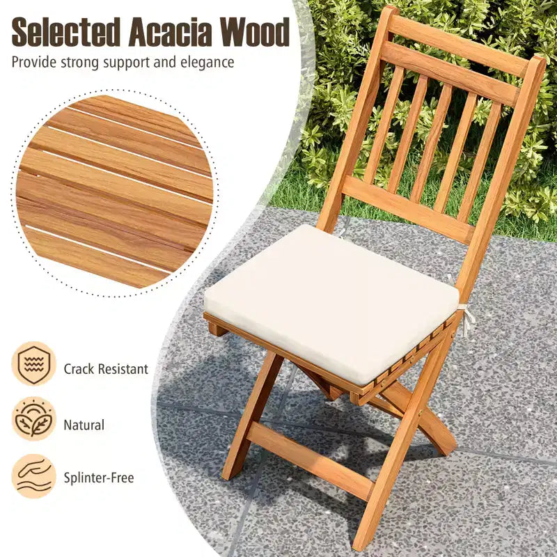 Costway Folding Patio Chairs Set of 2 w/ Slatted Backrests & Soft Seat Cushions