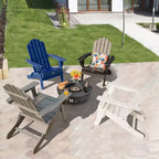 Costway Folding Patio Adirondack Chair Weather Resistant Cup Holder Yard Navy