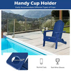 Costway Folding Patio Adirondack Chair Weather Resistant Cup Holder Yard Navy