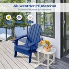 Costway Folding Patio Adirondack Chair Weather Resistant Cup Holder Yard Navy