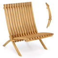 Costway Folding Patio Chair Teak Wood Outdoor Lounge Chair w/ Slatted Seat & Backrest