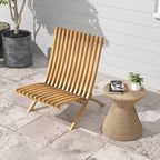 Costway Folding Patio Chair Teak Wood Outdoor Lounge Chair w/ Slatted Seat & Backrest