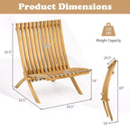 Costway Folding Patio Chair Teak Wood Outdoor Lounge Chair w/ Slatted Seat & Backrest