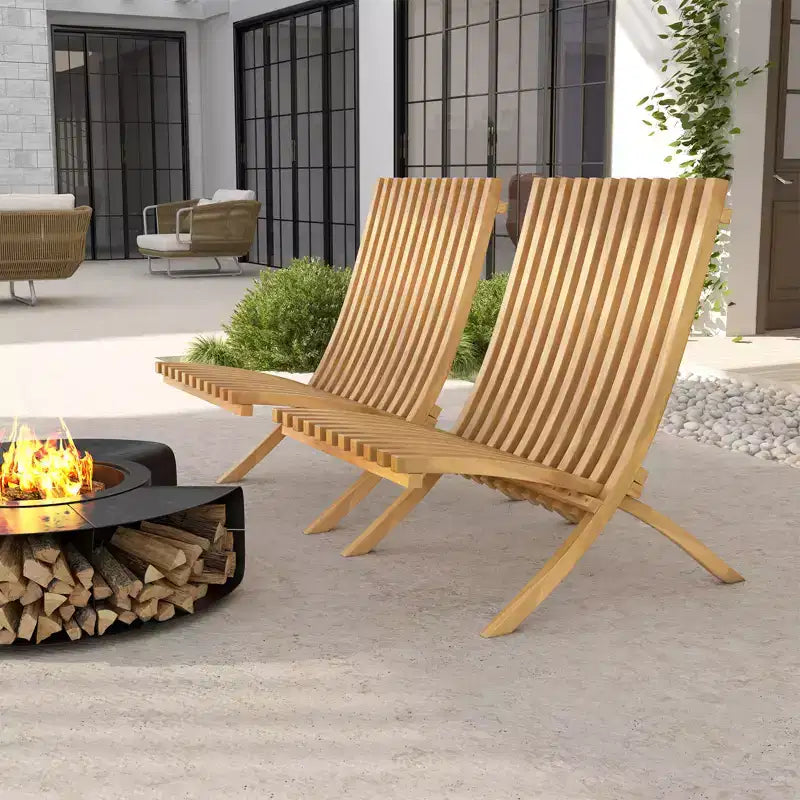 Costway Folding Patio Chair Teak Wood Outdoor Lounge Chair w/ Slatted Seat & Backrest