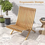 Costway Folding Patio Chair Teak Wood Outdoor Lounge Chair w/ Slatted Seat & Backrest