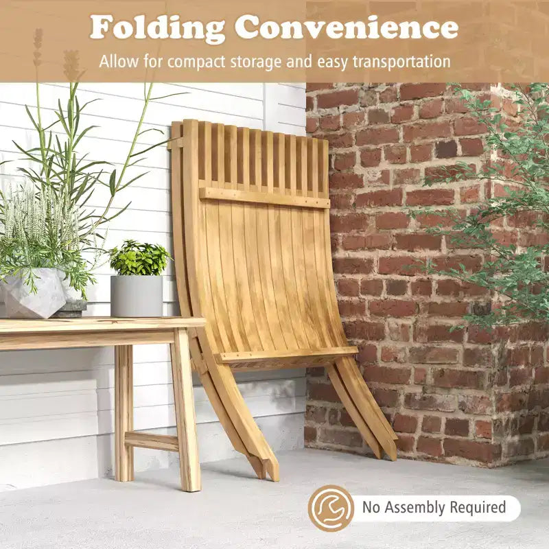 Costway Folding Patio Chair Teak Wood Outdoor Lounge Chair w/ Slatted Seat & Backrest