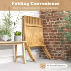 Costway Folding Patio Chair Teak Wood Outdoor Lounge Chair w/ Slatted Seat & Backrest