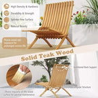 Costway Folding Patio Chair Teak Wood Outdoor Lounge Chair w/ Slatted Seat & Backrest