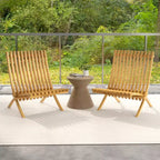 Costway Folding Patio Chair Teak Wood Outdoor Lounge Chair w/ Slatted Seat & Backrest