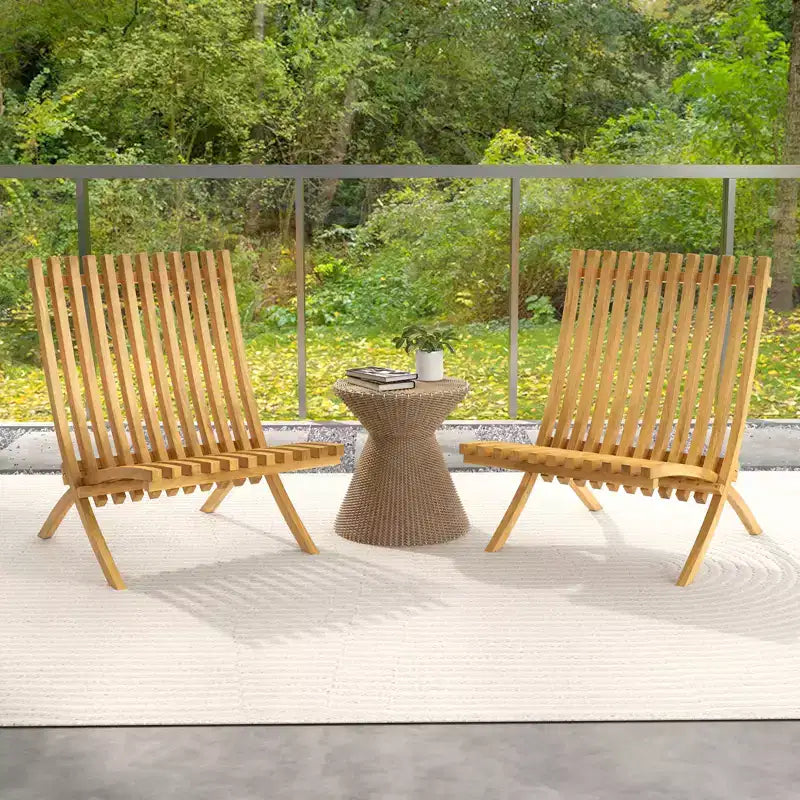 Costway Folding Patio Chair Teak Wood Outdoor Lounge Chair w/ Slatted Seat & Backrest