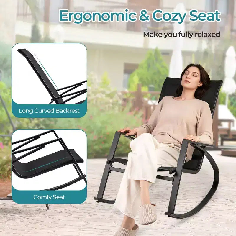 Costway 4 PCS Patio Rocking Chairs w/ Ergonomic Backrest Seat Safe Stoppers for Backyard