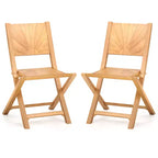 Costway 2 PCS Folding Patio Chairs w/ Inclined Backrest Teak Wood Outdoor Dining Chairs
