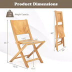 Costway 2 PCS Folding Patio Chairs w/ Inclined Backrest Teak Wood Outdoor Dining Chairs
