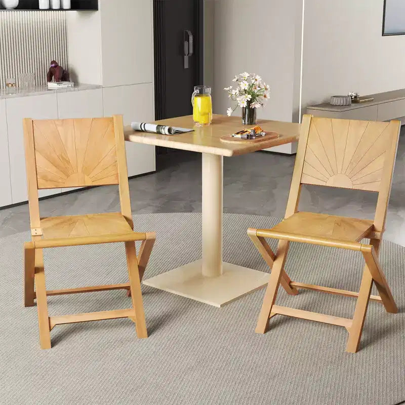Costway 2 PCS Folding Patio Chairs w/ Inclined Backrest Teak Wood Outdoor Dining Chairs