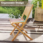 Costway 2 PCS Folding Patio Chairs w/ Inclined Backrest Teak Wood Outdoor Dining Chairs