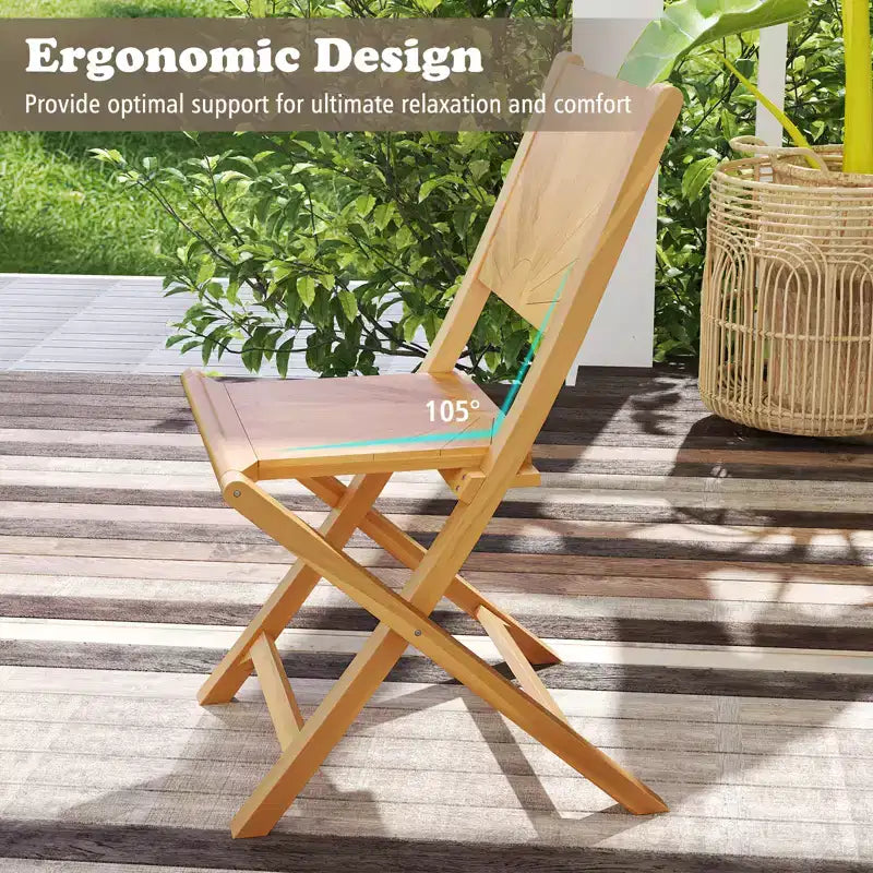 Costway 2 PCS Folding Patio Chairs w/ Inclined Backrest Teak Wood Outdoor Dining Chairs