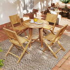 Costway 2 PCS Folding Patio Chairs w/ Inclined Backrest Teak Wood Outdoor Dining Chairs