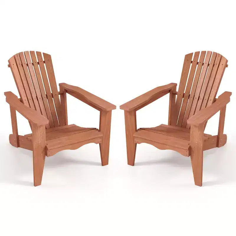 Costway 2PCS Solid Wood Garden Chair w/ High Backrest Wide Armrests & Contoured Seat