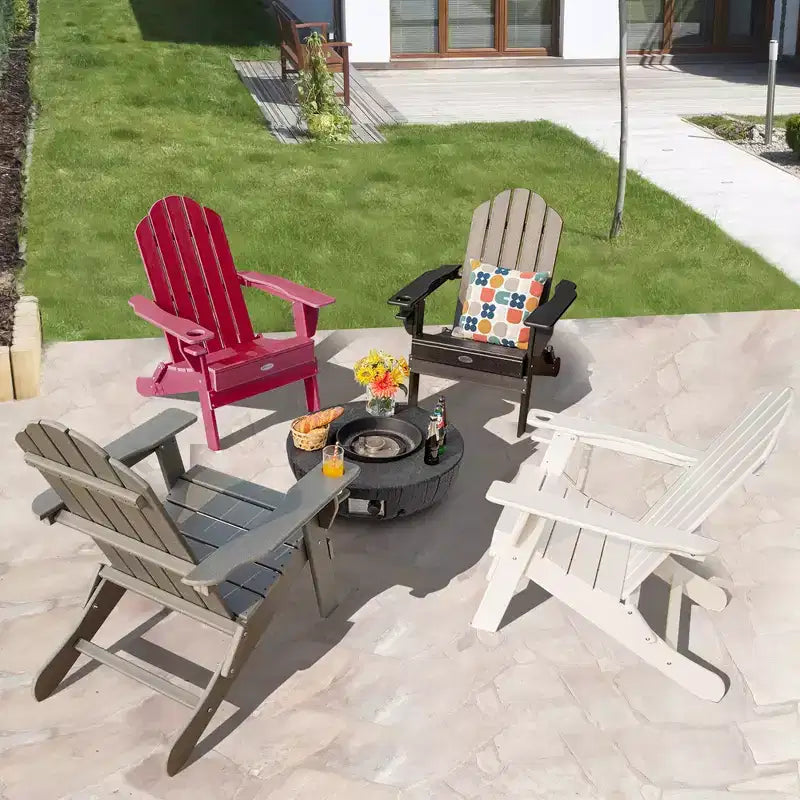 Costway Folding Patio Adirondack Chair Weather Resistant Cup Holder Yard Red