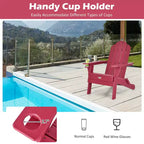 Costway Folding Patio Adirondack Chair Weather Resistant Cup Holder Yard Red