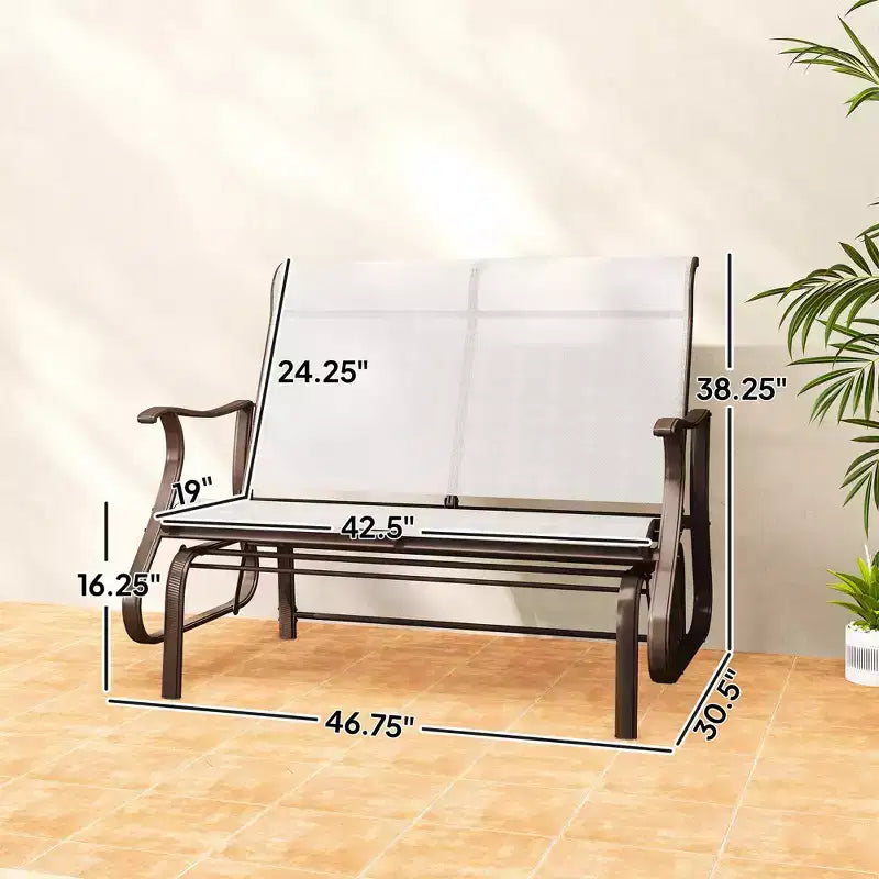 Panca a Dondolo da Esterno a 2 PostiDivanetto a Dondolo per Patio con Telaio in Acciaio Verniciato a PolvereDondolo da Veranda a 2 Posti per Cortile, Prato, Giardino