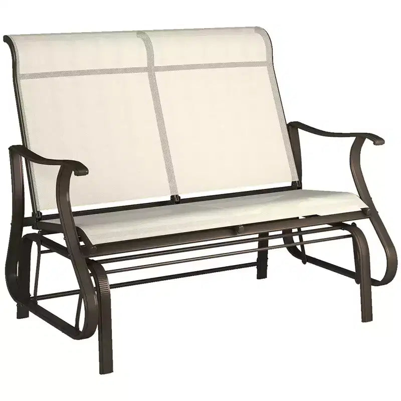 2-Person Outdoor Glider BenchPatio Glider Loveseat Chair with Powder Coated Steel Frame2 Seats Porch Rocking Glider for Backyard, Lawn, Garden