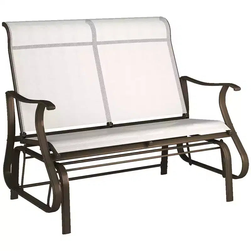 2-Person Outdoor Glider BenchPatio Glider Loveseat Chair with Powder Coated Steel Frame2 Seats Porch Rocking Glider for Backyard, Lawn, Garden