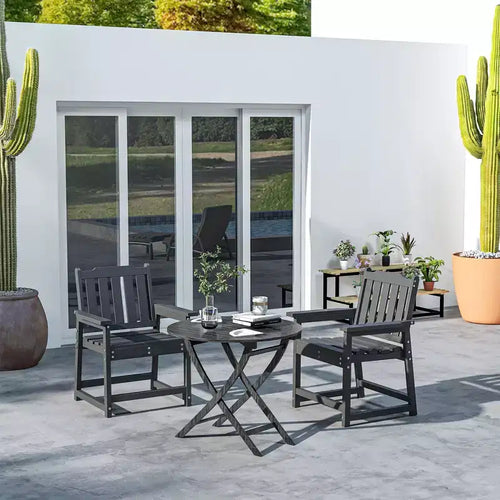 Sedie da Giardino a 2 Pezzi per Tutte le Stagioni, Set di Sedie da Pranzo in HDPE per Esterni, Mobili da Esterno Resistenti Effetto Legno