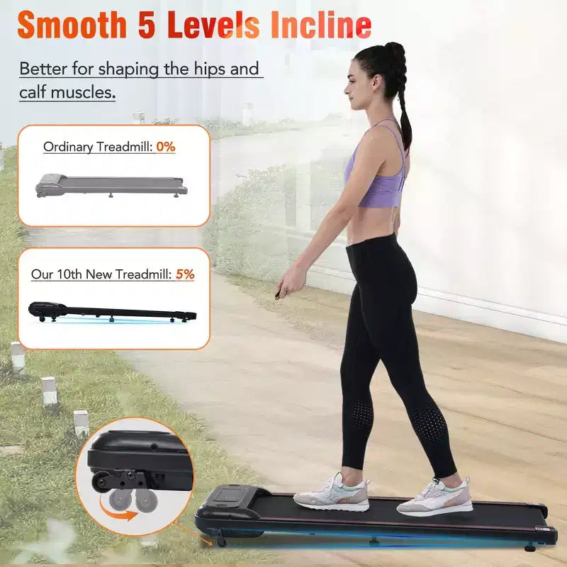 Whisen Walking Pad Under Desk Treadmill Machine Home Exercise Walking Treadmill with Incline for Small Space - Black