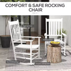 Set di 2 sedie a dondolo da esterno, sedia a dondolo da patio in legno con braccioli lisci, schienale alto per giardino, balcone, portico, supporta fino a 160 kg
