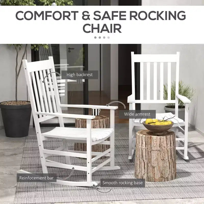 Set di 2 sedie a dondolo da esterno, sedia a dondolo da patio in legno con braccioli lisci, schienale alto per giardino, balcone, portico, supporta fino a 160 kg