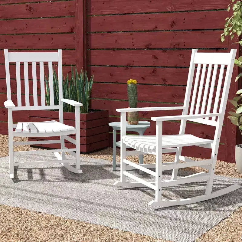Set di 2 sedie a dondolo da esterno, sedia a dondolo da patio in legno con braccioli lisci, schienale alto per giardino, balcone, portico, supporta fino a 160 kg
