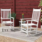 Set di 2 sedie a dondolo da esterno, sedia a dondolo da patio in legno con braccioli lisci, schienale alto per giardino, balcone, portico, supporta fino a 160 kg