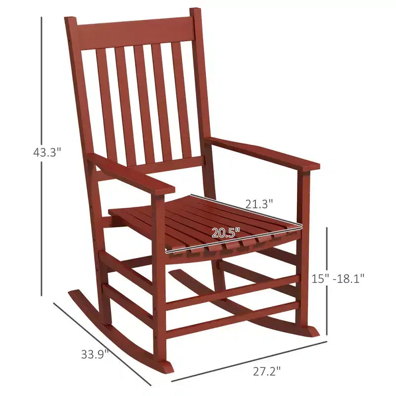 Set di 2 sedie a dondolo da esterno, sedia a dondolo da patio in legno con braccioli lisci, schienale alto per giardino, balcone, portico, supporta fino a 160 kg